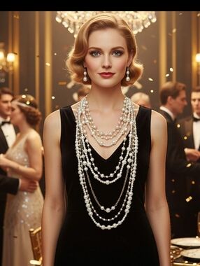 Elegant Multi-Strand Simulated Pearl Adjustable Statement Necklace and Earrings